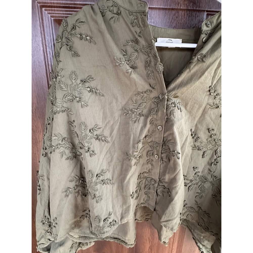 Women ENTRO Boutique Top|Not Like Us 3/4 Sleeve Floral Blouse Olive Green| SZ S - Picture 4 of 7